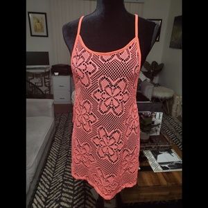 NWOT Neon orange coverup with floral details
